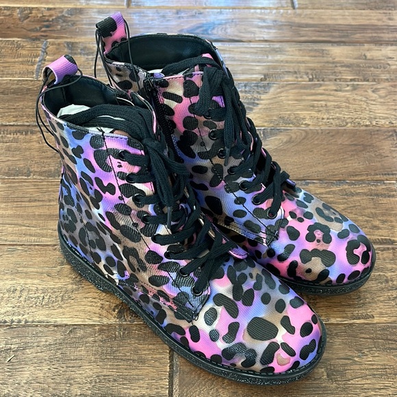 MIA Giuletta Combat Glitter Sole Boots Multicolor Leopard Size 5 - Picture 4 of 8